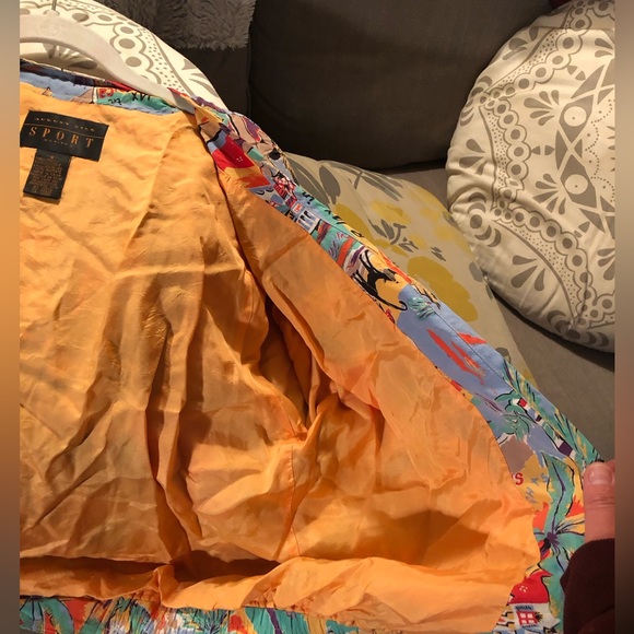 Retro August Silk Sport Jamaican beach print silk bomber jacket - Picture 8 of 8